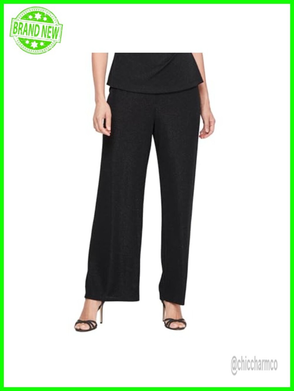 Metallic Knit Straight Leg Pull On Dress Pants Evening Formal